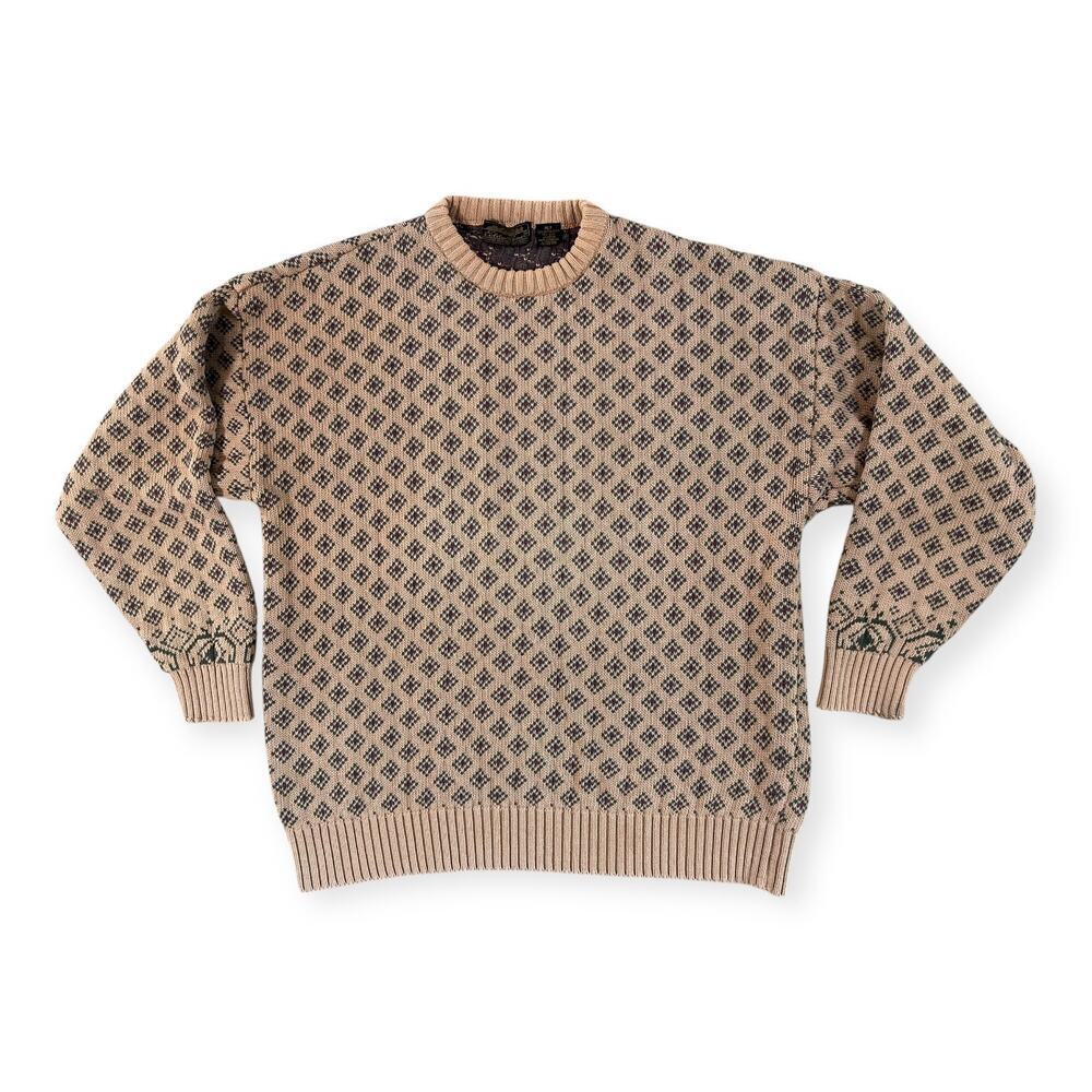 Vintage 90s Preppy Eddie Bauer Camel Diamond Patterned Sweater Men's XLT Grandpa - Picture 3 of 8